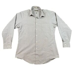 Van Heusen Mens L Gray Micro-Grid Long Sleeve Button Up Fitted SEE DESCRIPTION